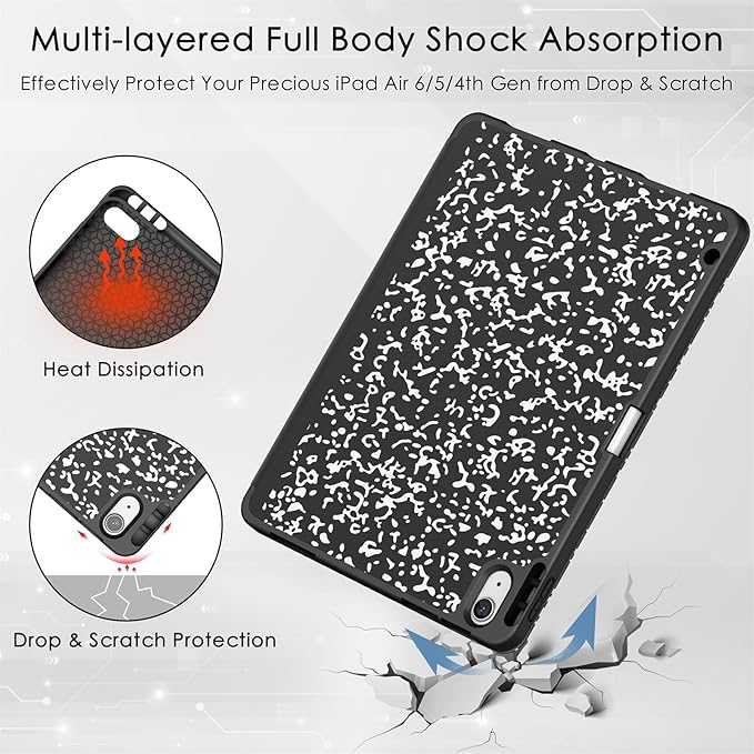 Soke Case for New iPad Air 11 Inch (M3/M2, 2025-2024), iPad Air 5th/4th Generation 10.9 Inch (2020-2022) with Pencil Holder, Soft TPU Back Cover & Auto Sleep/Wake, Book Black