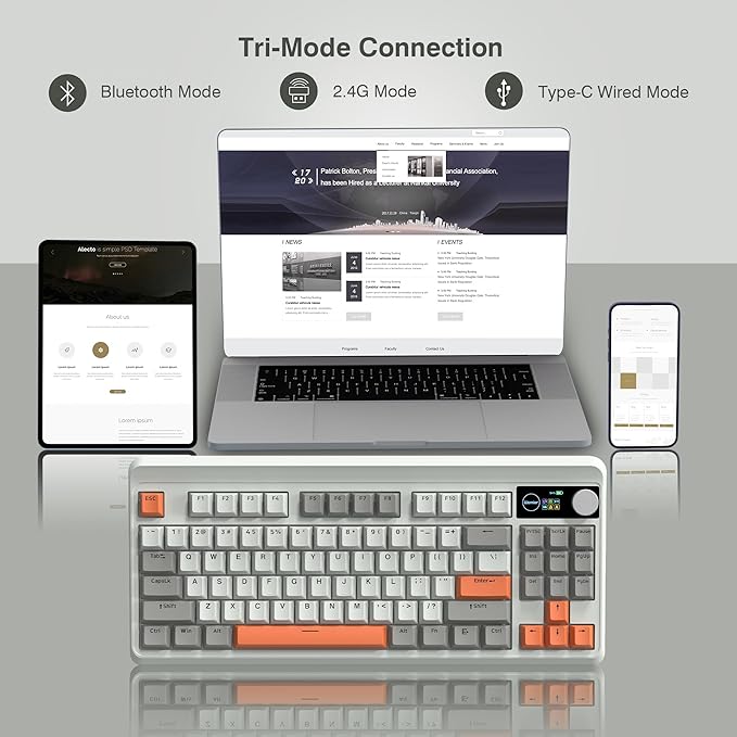 Womier M87 75% Mechanical Keyboard with TFT Smart Display & Knob, Gasket Mount Tri-Mode Wireless Bluetooth/2.4G, Hot-Swappable Linear Switches, PBT Keycaps RGB Gaming Keyboard for Mac & Win (Carbon)