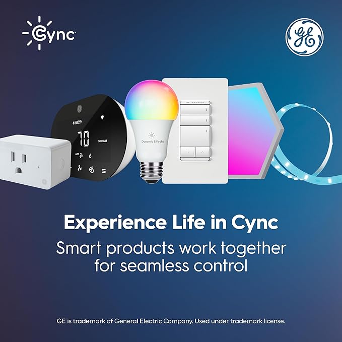 Cync Direct Connect A21 Smart LED Light Bulb, Color Changing Smart Lights, Matter Compatible, Compatible with Alexa and Google Home (4 Pack)