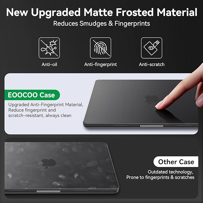 EooCoo Compatible with MacBook Air 13 inch Case M5 2026-2022 M4 M3 M2 A3449 A3240 A3113 A2681, 100% Match Official Color, Upgrade Matte, Dent & Scratch Protection Hard Shell for Mac Air 13.6, Black