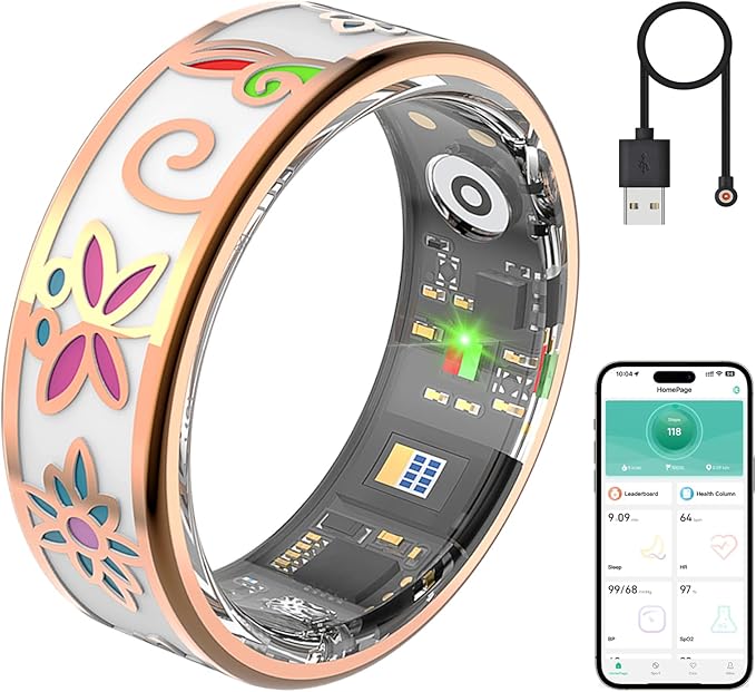 Enamel Craft Smart Ring for Women & Men, No Subscription Fitness Tracker with Heart Rate, Sleep Tracking, SpO2 – IP68 for iOS & Android (Enamel Color, 12)