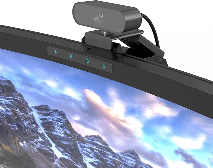 ONWAY Curved Monitor Light Bar with Wireless Remote,Monitor Auto-Dimming and Camera Base,Applicable to All Screens. No Screen Glare,for Home Office