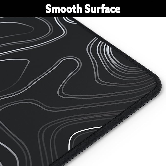 Mega Size Gaming Mouse Pad - Anti Slip Rubber Base - Stitched Edges - Large Desk Mat - 48" x 24" x 0.16" (Mega, Topographic)