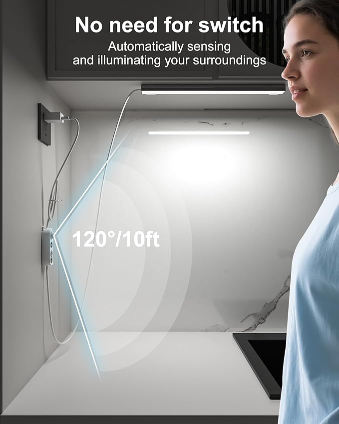 ASOKO Motion Sensor Dimmable Led Under Cabinet Lighting,14.5in USB Plug-in Under Desk Light with 3 Color Changing(2700K, 4000K,6000K),Dimmable LED Light Bar for Home Kitchen,Cabinet,Pantry