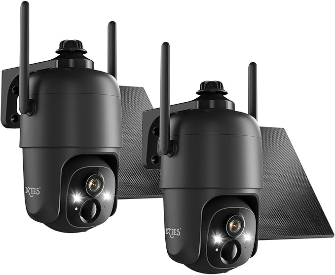 Dzees Security Cameras Wireless Outdoor, 2K Pan/Tilt 360° View Solar/Battery Powered WiFi Cameras for Home Security with AI Motion Detection,Color Night Vision, 2-Way Audio, SD/Cloud Storage 2 Pack