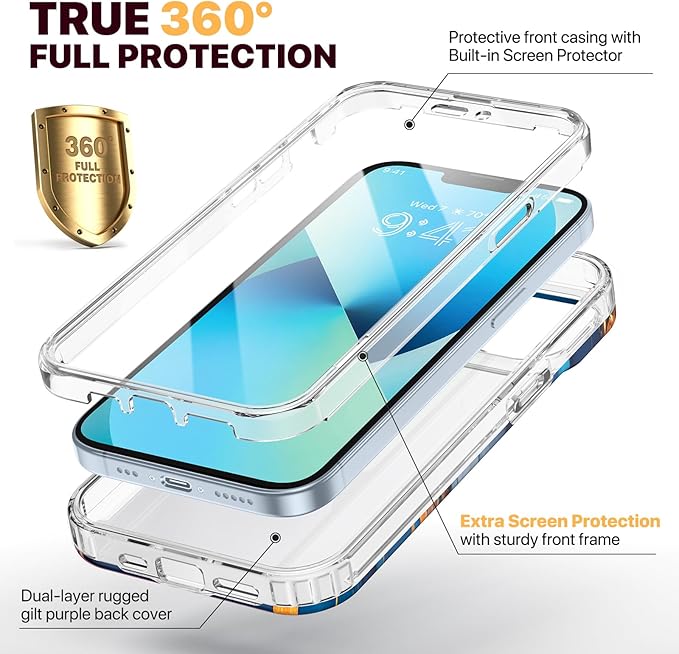 Diaclara Designed for iPhone 13 Case, Full Body Rugged with Built-in Touch Sensitive Anti-Scratch Screen Protector, Soft TPU Bumper Case for iPhone 13 6.1" (Water Blue)