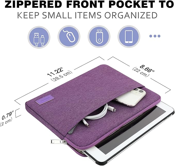 MoKo 9-11 Inch Tablet Sleeve Bag Carrying Case Fits New 11 inch iPad Air M3, iPad A16 2025, iPad Pro 11 M4/Air M2, iPad Air 5/4/3th, iPad 10/9/8/7th, Purple