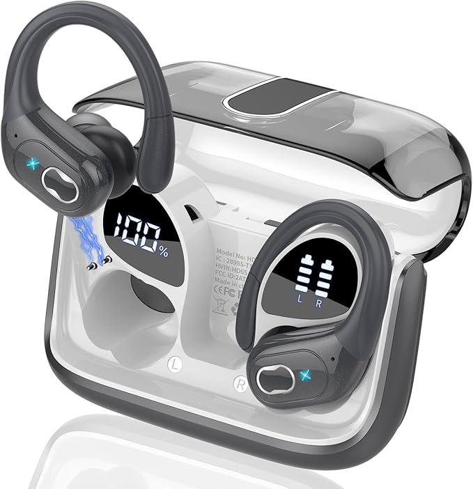 Wireless Earbuds 75hrs Bluetooth 5.4 Headphone Sport, 2026 Bluetooth Earbuds Stereo Deep Bass Over Ear Bud with Earhooks, ENC Noise Cancelling Mic, IPX7 Waterproof Earphone for Gym/Workout, Iron Gray