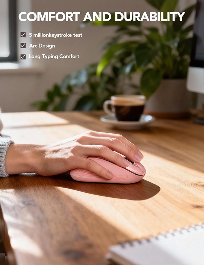 Trueque Wireless Mouse for Laptop, 2.4GHz Ergonomic Computer Mouse with Back & Forward Buttons, 3 Adjustable DPI Levels, 6 Buttons, Optical USB Cordless Mice for Windows MacBook PC, M01 (Baby Pink)