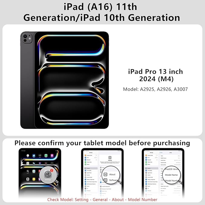 Case for iPad Pro 13 inch 2024 (M4), Ultra Stable Stand with Built-in Pencil Holder, Slim Frosted Protective Cover with Multi-Angle Kickstand,Duty Shockproof Case for iPad Pro 13, Black