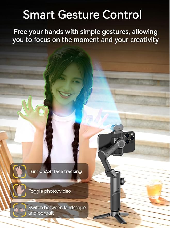 AOCHUAN Gimbal Stabilizer for Smartphone with AI Tracking Sensor, Gimbal with Focus Wheel for Phone/Android, Phone Stabilizer with 7.0 Anti-Shake for Video Recording-Smart XE AI