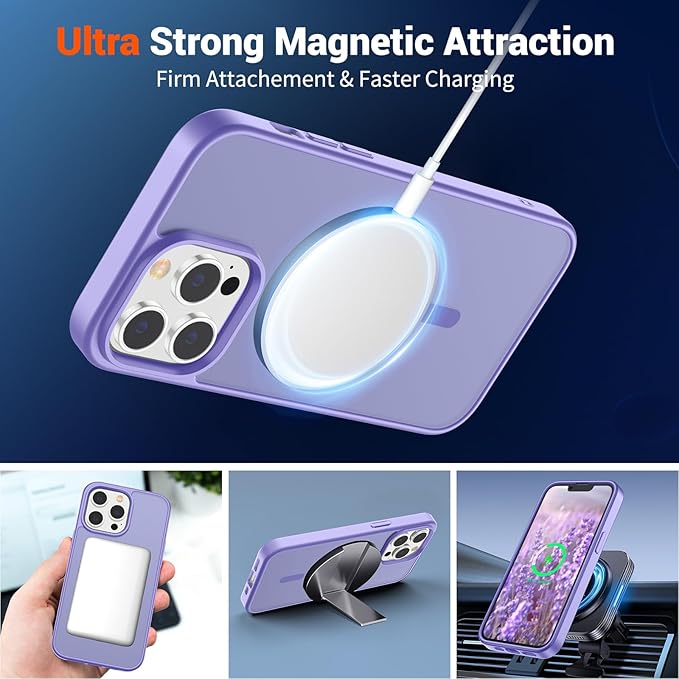 SUPFINE Magnetic for iPhone 12 Pro Max Case (Compatible with MagSafe) (Military Grade Drop Protection) Slim Translucent Matte Shockproof with Anti-Fingerprint Phone Case,Purple