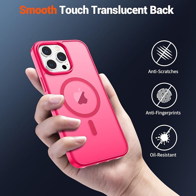 SUPFINE Magnetic for iPhone 15 Pro Max Case (Compatible with MagSafe) (Military Grade Drop Protection) Slim Translucent Matte Shockproof with Anti-Fingerprint Phone Case,Hot Pink