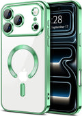 Hython Magnetic Clear for iPhone 17 Pro Case with Camera Lens Protector [Compatible with MagSafe] Luxury Plating Edge Slim Soft TPU Cover Protective Phone Case for iPhone 17 Pro 6.3", Light Green