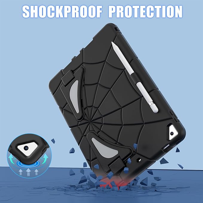 AKABEILA Compatible with Apple iPad 10.2 7th 8th 9th(2019/2020/2021) Tablet Case，Lightweight Shockproof Rugged Protective Cover with Kickstand for Kids Children Boys Babies Black