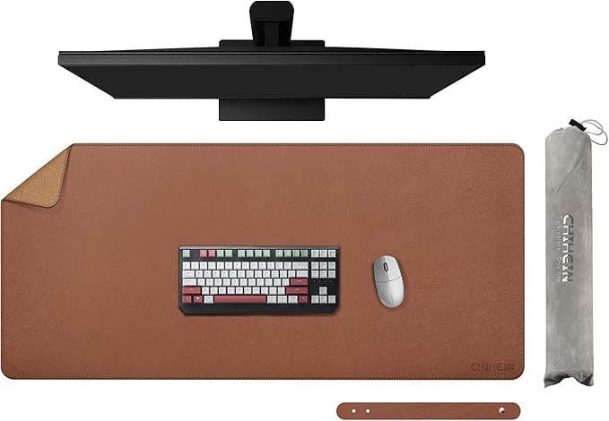 Chihein 39" x 20" 3XL Desk Mat with Cork & PU Leather, Dual Sided Desk Pad, Waterproof Computer Desk Mat for Gaming, Office, Home (Cork/Light Brown)