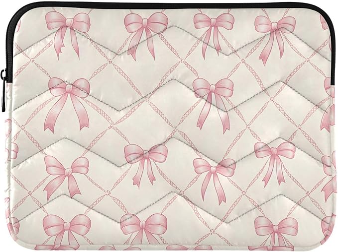 Laptop Case Sleeve, Pink Bow Plaid Checkered Pattern Shockproof Protective Computer Carrying Cover, Briefcase Handbags 13-13.3inch Laptop Sleeve Bag
