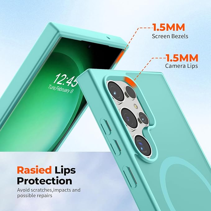 SUPFINE Magnetic for Samsung Galaxy S23 Ultra Case, (Built-in Magnets) (Military Grade Drop Protection) Slim Translucent Shockproof Phone Case,Blue Green