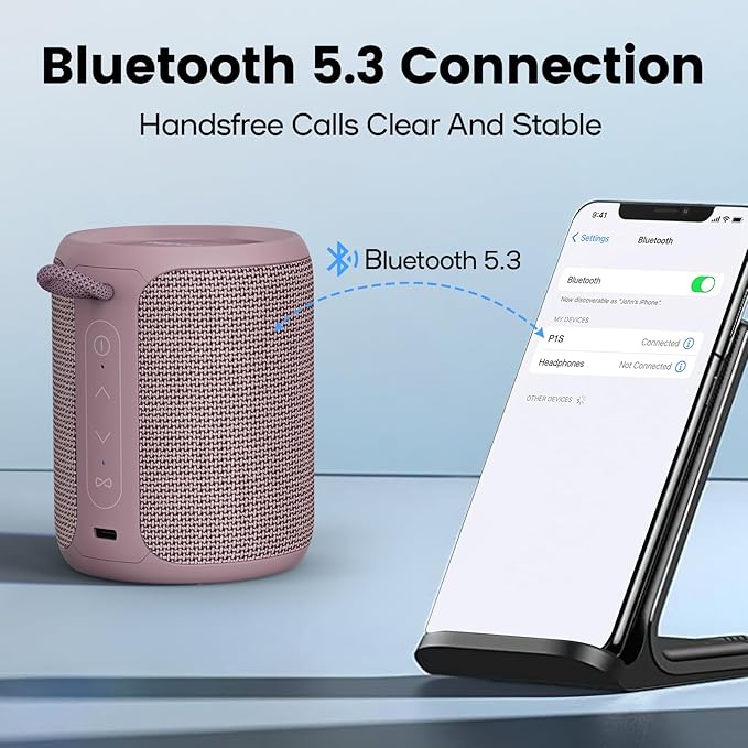 Bluetooth Speaker Wireless,IP67 Waterproof & Dustproof Portable Speaker with Lights,15W Loud Stereo Sound, 2500mAh Battery All Day Playtime, TWS Pairing, BT5.3, Home/Party/Outdoor/Beach (Dusty Pink)