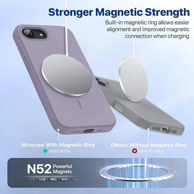Miracase Magnetic for iPhone 17e Case & iPhone 16e Case, [Soft Anti-Scratch Microfiber Lining], Compatible with MagSafe, Silicone Shockproof Protection Phone Case for iPhone 17e/16e, Lavender Gray