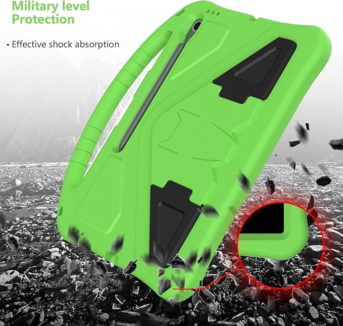 Kids Case for Samsung Galaxy Tab S10 FE+ (Plus) 13.1" 2025, Techcircle Light Weight Shock Proof EVA Foam Handle Rugged Stand Protective Cover, Green