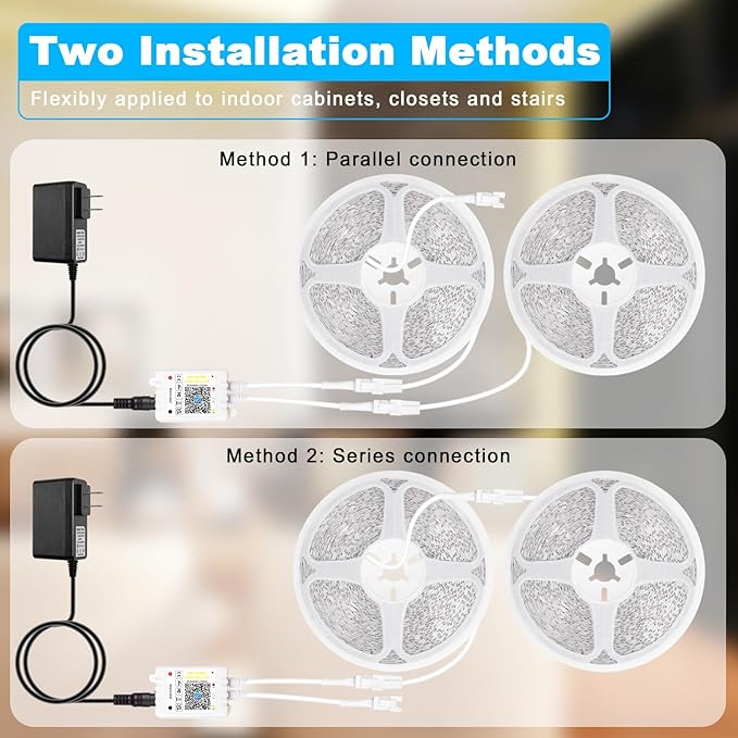 White LED Strip Lights 46ft 3000K-6500K Dimmable, Smart Strip Light Alexa Compatible, 24V WiFi Flexible Tape LED with APP & RF Remote, Cabinet Lighting Self-Adhesive for Room, Kitchen