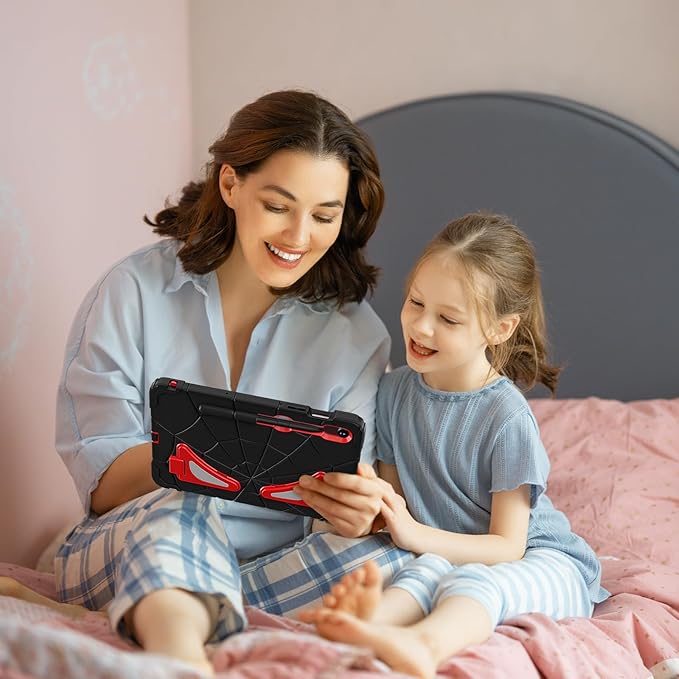 AKABEILA Compatible with Samsung Galaxy Tab S7/S8/S9/S9 FE 11 inch(2023) Tablet Case，Lightweight Shockproof Rugged Protective Cover with Kickstand for Kids Children Boys Babies Black Red