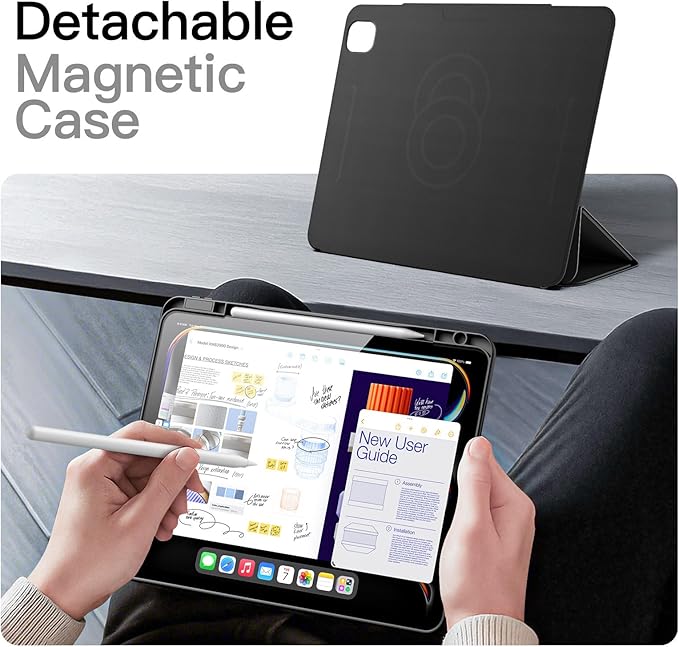 JETech Magnetic Detachable Case for iPad Pro 13-Inch M5/M4 (2025/2024) with Pencil Holder, Removable Rotating Clear Cover, Portrait/Landscape Stand with Raised Screen View (Black)