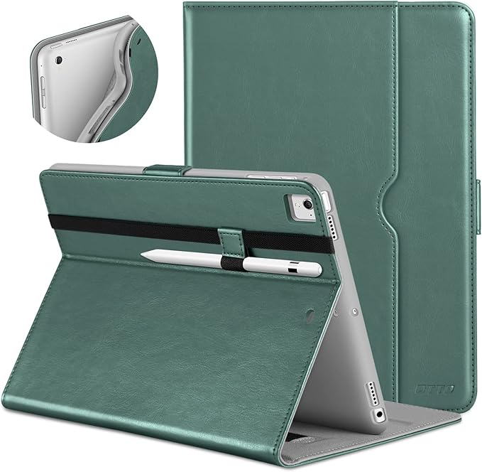 DTTO for iPad 9.7 Inch 5th/6th Generation 2018/2017 Case with Apple Pencil Holder, Premium Leather Folio Stand Cover Case for Apple iPad 9.7 inch, Also Fit iPad Pro 9.7/Air 2/Air - Midnight Green