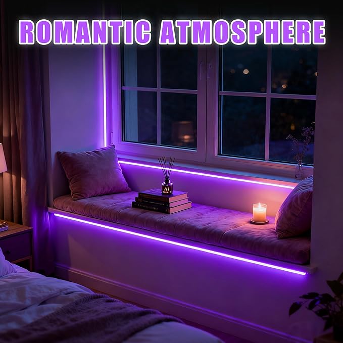 RadiantFlux 20Ft Purple LED Strip Lights with Physical Dimming Button, Super Bright Updated 24V Light Strips, LED Lights for Decoration Living Room, Party, Cabinets, Rope Lights