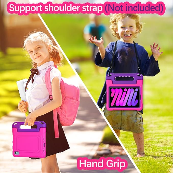 YIHE Kids Case for 8.3 inch iPad mini 7 (A17 Pro) 2024 & iPad mini 6 (A15) 2021, Shockproof Cases for iPad mini 7th/6th Generation with Built-in Screen Protector & Handle Stand, Pink&Purple