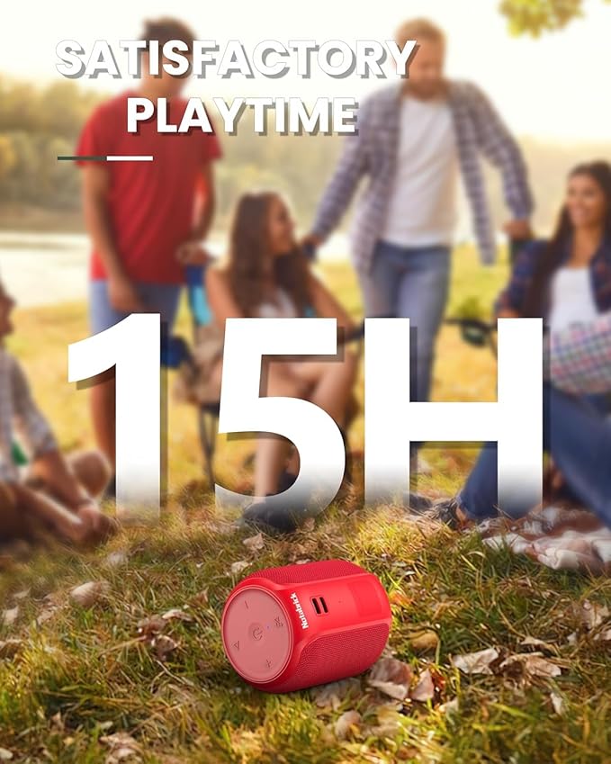 NOTABRICK Bluetooth Speaker with15W, IPX67 Waterproof Portable Speakers Bluetooth Wireless V5.0, Stereo Sound, Active Extra Bass, Double Pairing, for Party, Home Theater, Game Theater, Red