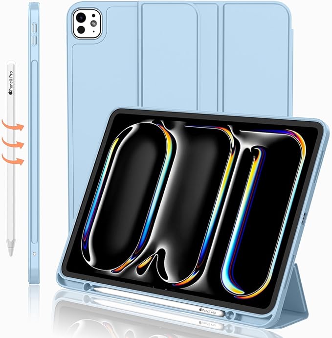 iMieet iPad Pro 13 Inch Case (M5/M4) 2025/2024 with Pencil Holder, Trifold Stand Smart Case with Soft TPU Back, Auto Wake/Sleep (Sky Blue)