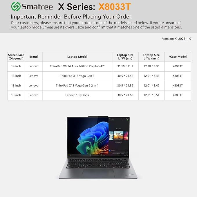 Smatree Hard EVA Protective Case Compatible for 14inch Lenovo ThinkPad X9 14 Aura Edition,for 14inch Yoga Book 9i,for 13inch ThinkPad X13 Yoga Gen 3/2,for 13inch Yoga6 Gen 8/7 Case, White (X8033TW)