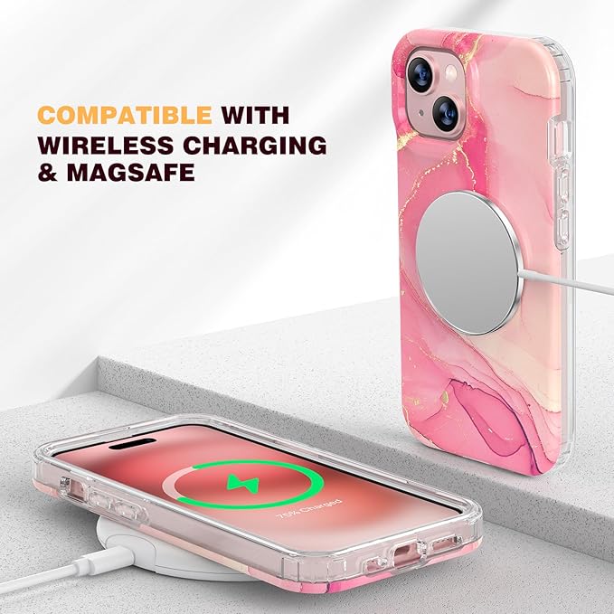Diaclara Designed for iPhone 15 Plus Case 6.7 Inch, Full Body Rugged Case with Built-in Touch Sensitive Anti-Scratch Screen Protector + Glass Camera Lens Protector for iPhone 15 Plus,Water Pink