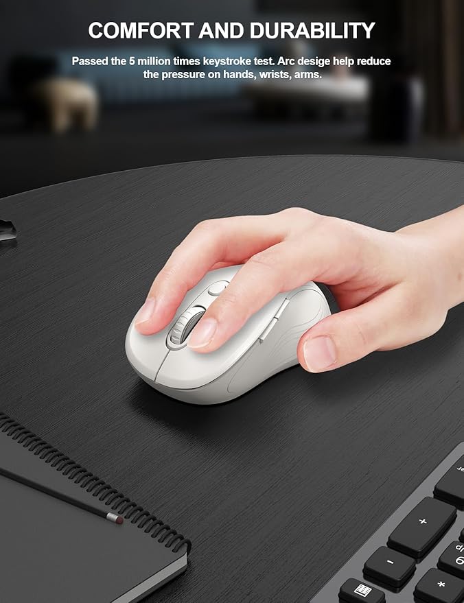 Trueque Wireless Mouse for Laptop, 2.4GHz Ergonomic Computer Mouse with Back & Forward Buttons, 3 Adjustable DPI Levels, 6 Buttons, Optical USB Cordless Mice for Windows PC, M01 (Pure White)