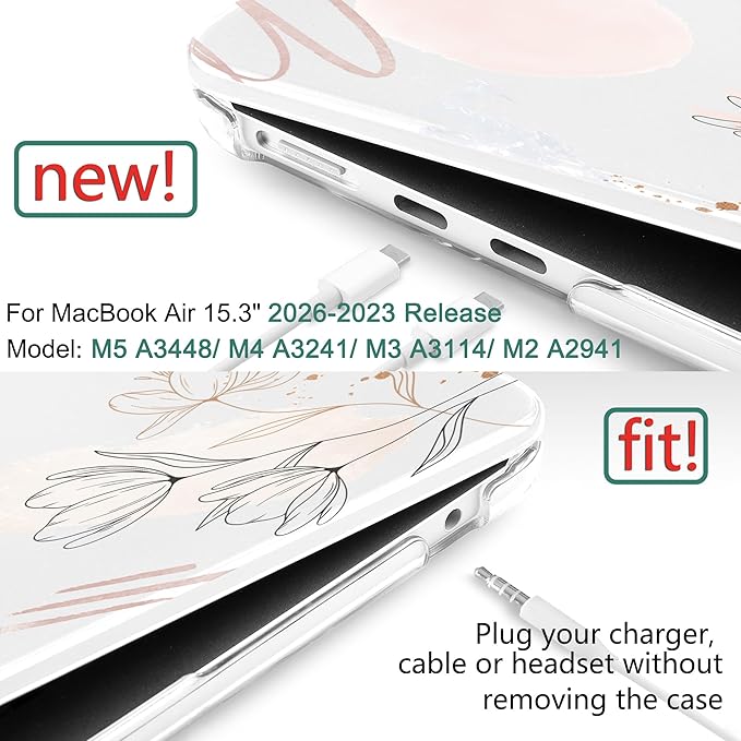 DONGKE Compatible with M5 MacBook Air 15 inch Case 2026 2025-2023 A3448 A3241 A3114 A2941 M4 M3 M2 Liquid Retina Display Touch ID, Protective Hard Shell Cover & Keyboard Skin - Abstract Flowers
