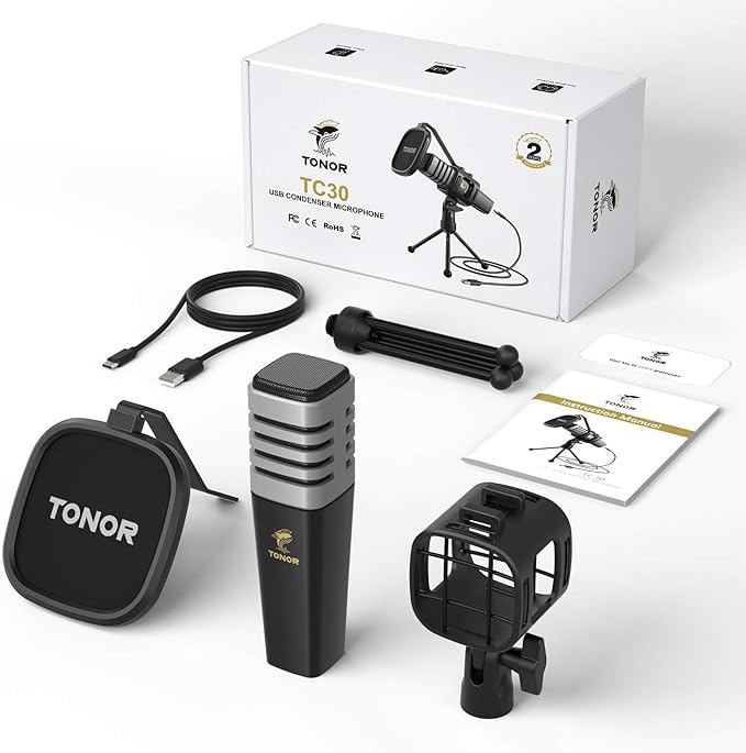 TONOR USB Microphone for PC, Cardioid Condenser Computer Mic with Tripod Stand, Pop Filter, Shock Mount for Gaming, Streaming, Podcasting, YouTube