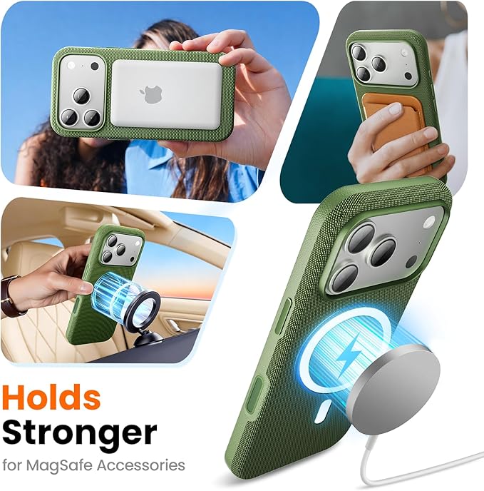 Mkeke for iPhone 17 Pro Case Techwoven Green, [Compatible with MagSafe] [Camera Control Cover] [Premium Tech Woven Fabric] [Drop Protection] Shockproof Skin-Friendly