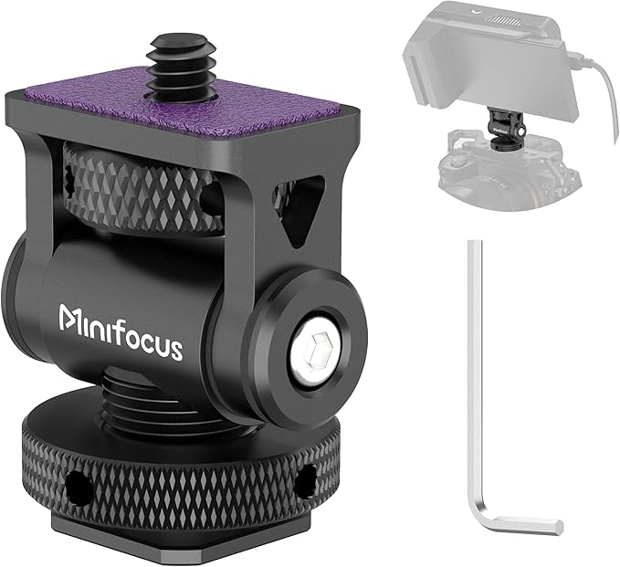 MINIFOCUS Camera Monitor Mount Swivel 360° and Tilt 180° Holder for 5" and 7" Field Monitor with Cold Shoe Mount and 3/8" & 1/4" Screw Hole