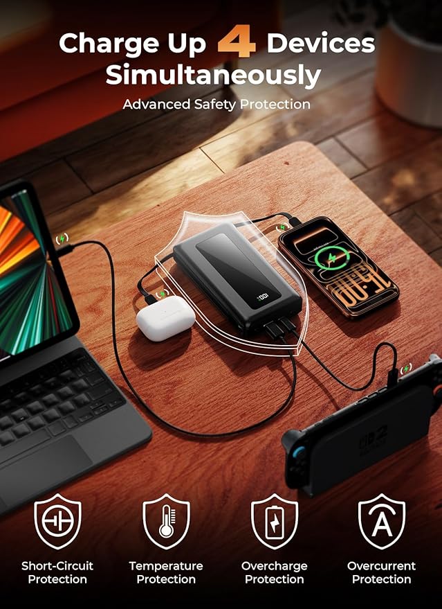 Power Bank, 50000mAh Portable Charger, Travel Camping Essential Battery Pack with Built-in Cables, PD 22.5W Fast Charging, Large Capacity Portable Phone Charger, Jet Black
