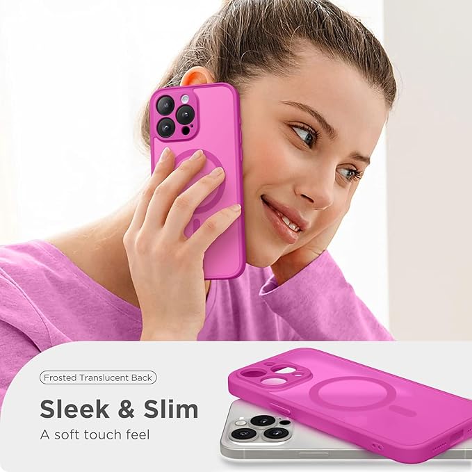 CAPRRO Magnetic for iPhone 13 Pro Max Case, [Compatible with MagSafe] [Full Camera Protection] Shockproof Protective Slim Translucent Matte Phone Case for iPhone 13 Pro Max 6.7'', Shocking Pink