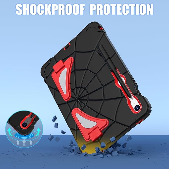 AKABEILA Compatible with Samsung Galaxy Tab S10 FE 2025/Tab S10 Lite 2025 Tablet Case，Lightweight Shockproof Rugged Protective Cover with Kickstand for Kids Children Boys Babies Black Red