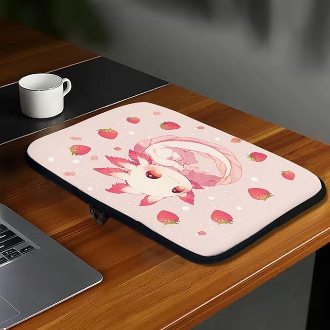 Cute Axolotl Laptop Sleeve Women Strawberry Lap Top Case for Teen Girls 12inch Computer Sleeve Slim Laptop Protector with Multiple Uses Laptop Carrying Case Pink Briefcase
