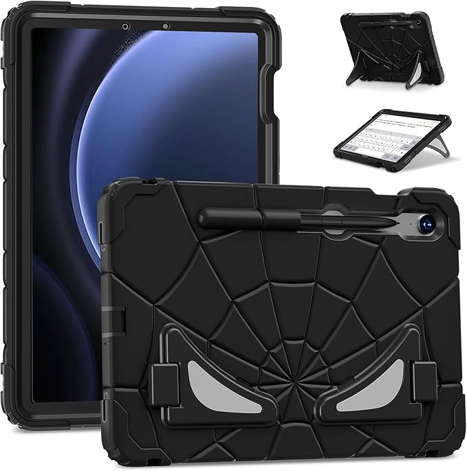 AKABEILA Compatible with Samsung Galaxy Tab S7/S8/S9/S9 FE 11 inch(2023) Tablet Case，Lightweight Shockproof Rugged Protective Cover with Kickstand for Kids Children Boys Babies Black