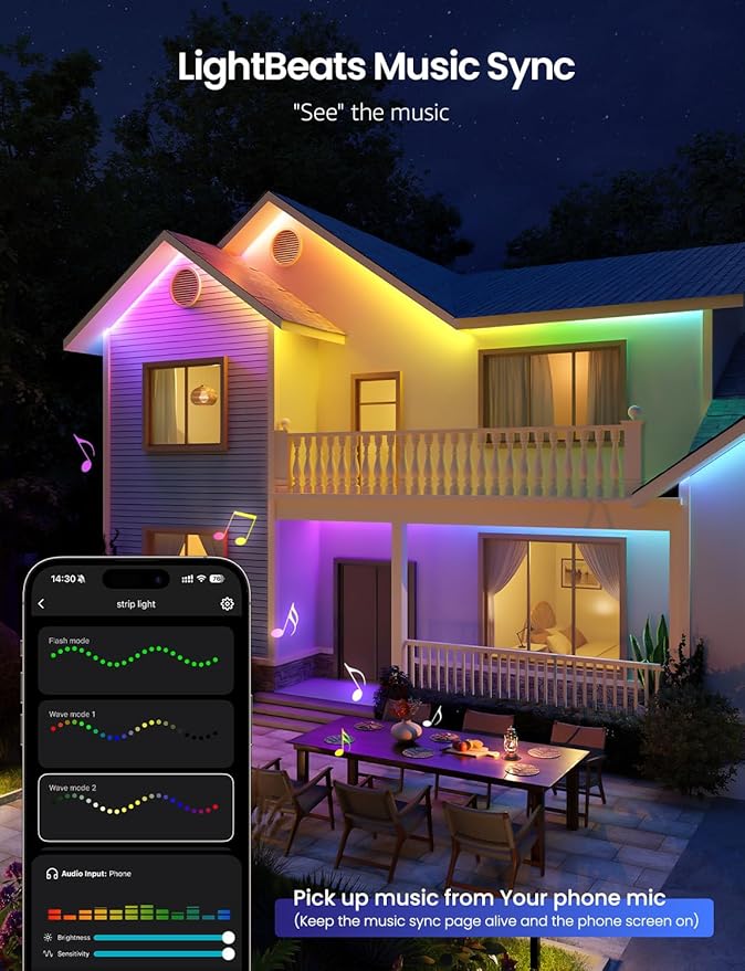 Lepro SW1 AI Smart Outdoor LED Strip Lights - 49.2ft IP65 Waterproof RGBCW Light Strips, 2700K-5700K Tunable Warm White, APP Control(No Remote), 2.4G Wi-Fi Lights for Holiday Decor, House, Porch, Eave