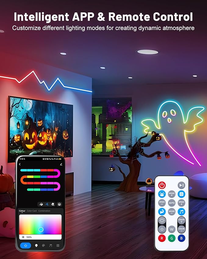 Neon Rope Lights, 16.4ft Smart RGB+IC LED Strip Lights with App & Remote Control, IP67 Waterproof Flexible Neon String Lights for Bedroom, Music Sync, DIY Multiple Modes for Wall Gaming Christmas Home