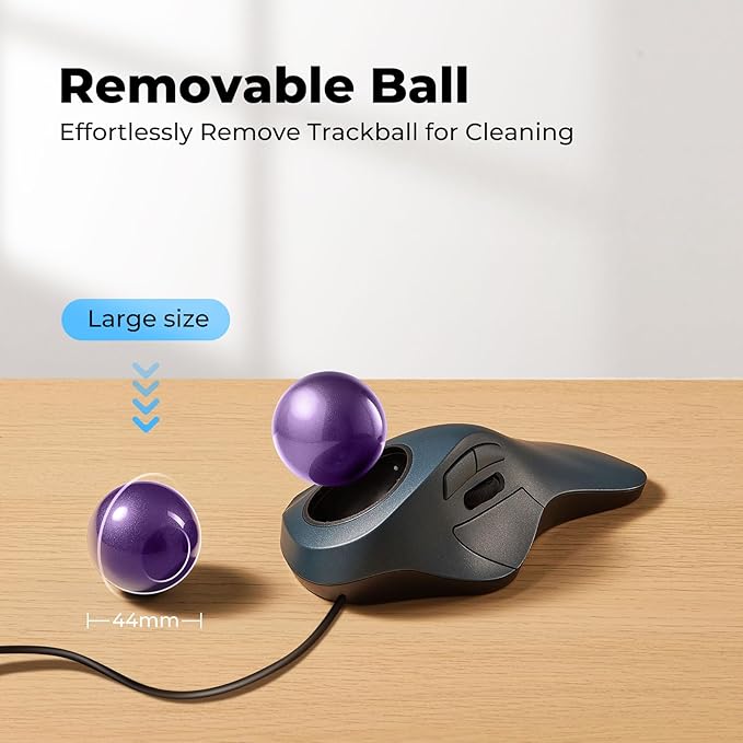 Wired Trackball Mouse for Large Hands, Ergonomic Design Reduces Wrist & Muscle Strain, Precision Tracking with Easy Index Finger Control, Compatible with PC, Laptop, Windows, Mac, Purple