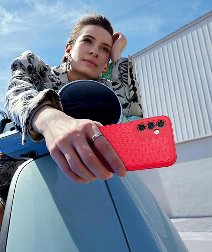 FNTCASE for Galaxy A14-5G Phone Case: Samsung A14 5G Military Grade Drop Protection, 14ft Drop Tested, Screen Protector Included, Anti-Slip Matte Textured, TPU+PC Dual Layer Shockproof Cover (Red)