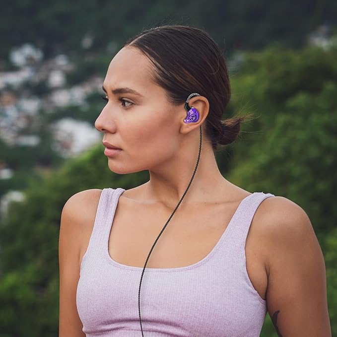 CCZ Melody in ear Monitor Headphones, hifi 1DD 1BA Drivers iem Earphones, Wired Earbuds with Crisp Clear Sound, 3.5mm Corded Earbuds for Singers Musicians Drummer Studio (Purple, without microphone)